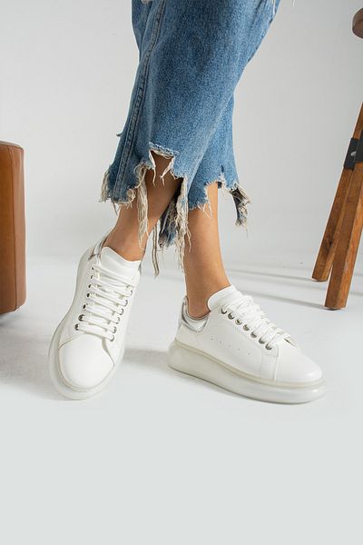 İnan Ayakkabı Pantofi și pantofi sport pentru femei, alb/argintiu, M Queen (4 CM)