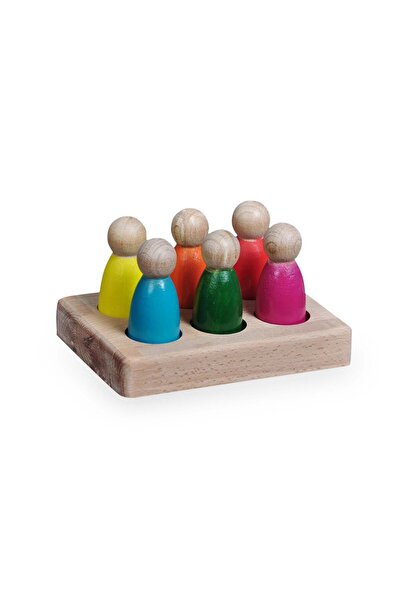 ALGWOOD Waldorf Peg Bebek Renk Eşleştirme Oyunu 6li İnsan Figürleri Doğal Ahşap 14x10cm