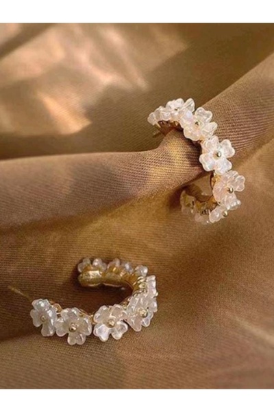 Shisa Jewel Çiçek Şeklinde Kabuklarla Süslenmiş 925 Ayar Gümüş Küpe.(65)