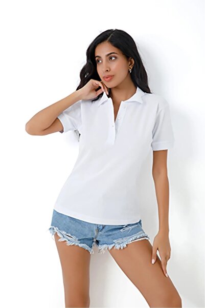 artofdress Kadın Polo Yaka Beyaz Tshirt