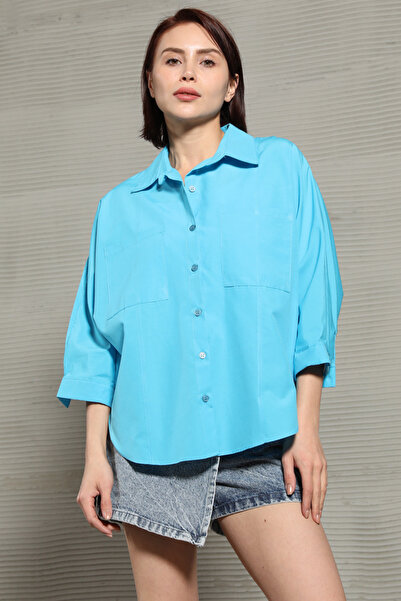 GİYSA Cămașă din tericoton cu mânecă liliac cu buzunar dublu pentru femei