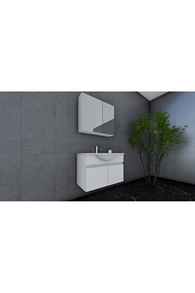 OVA MOBİLYA OVA'DAN 80 cm Beyaz MDF Seramik Lavabolu Asma Banyo Dolabı Takımı
