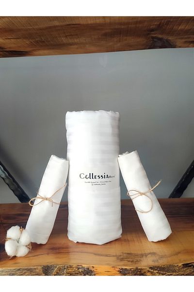 CollessiaHome White Luxury Hotel Series - 100% Cotton Satin, Double Elastic Sheet Set