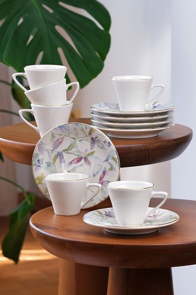 Glore Harmony 12 Pieces - Gold Gilded Ceramic Coffee Set for 6 People