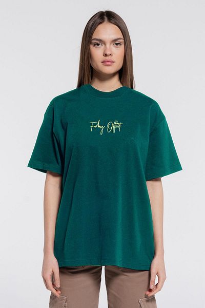 Friday Offset Friday Tee Green Γυναικείο 100% βαμβακερό Extra Oversize T-shirt με λαιμόκοψη