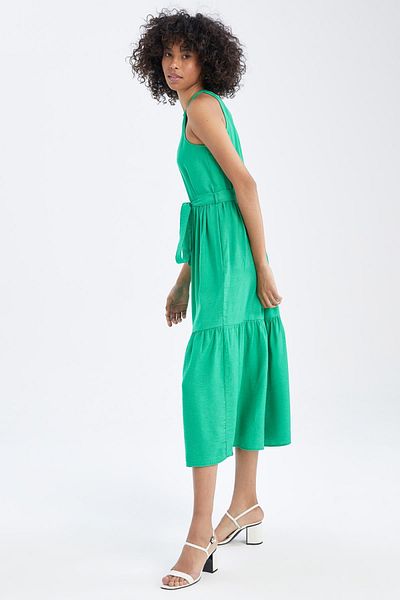 DeFacto Halter Neck Belted Linen Look Summer Midi Dress U7045az22sm