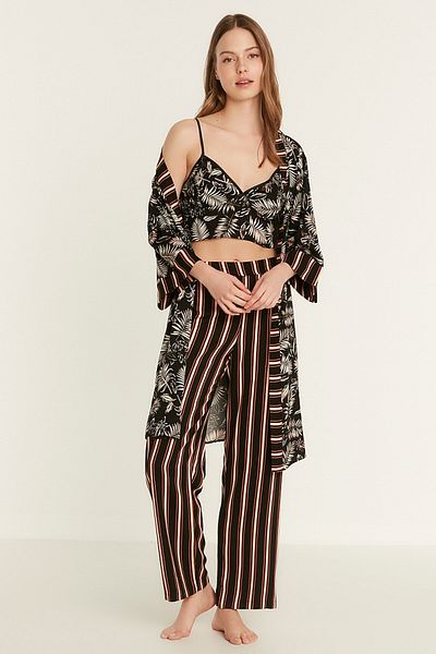 C&City Patterned 3-Piece Viscose Pajama Set with Robe 9080 Black