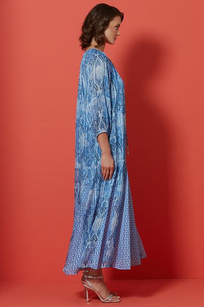 Guitar Multicolored Chiffon Dress with Balloon Sleeves