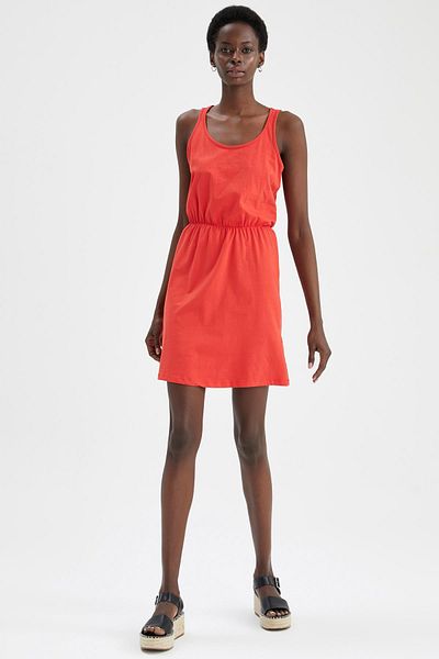 DeFacto Strappy Basic Gathered Waist Relax Fit Mini Summer 100% Cotton Dress T8056az22sm