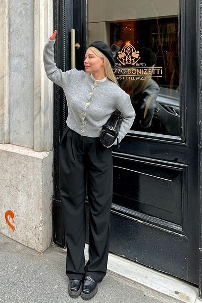 Swist Graue Herz Gold Herz geknöpfte Damen Strick Strickjacke