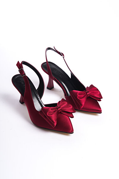 Moda Değirmeni Burgundy Satin Women's Bow Evening Dress Shoes BG1186-121-0001