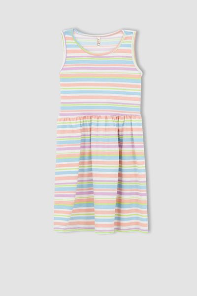 DeFacto Girl's Regular Fit Stripe Patterned Sleeveless Cotton Combed Summer Dress T2575a622sm