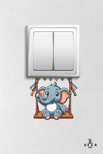 deer art Autocolant pentru priză - Elefant drăguț pe leagăn Autocolant decorativ de perete pentru camera copiilor - Dads8