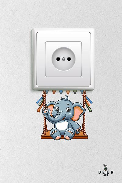 deer art Autocolant pentru priză - Elefant drăguț pe leagăn Autocolant decorativ de perete pentru camera copiilor - Dads8