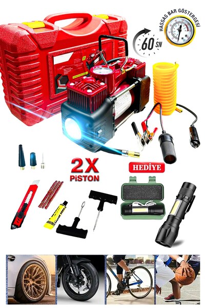 PROXTECH Ağır Hizmet Çift Silindirli 12V 150PSI Çantalı  Oto Kamyon Lastik Şi...