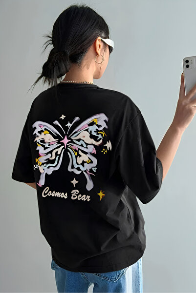 Gofeel Black Unisex Back Printed Colorful Butterfly T-Shirt