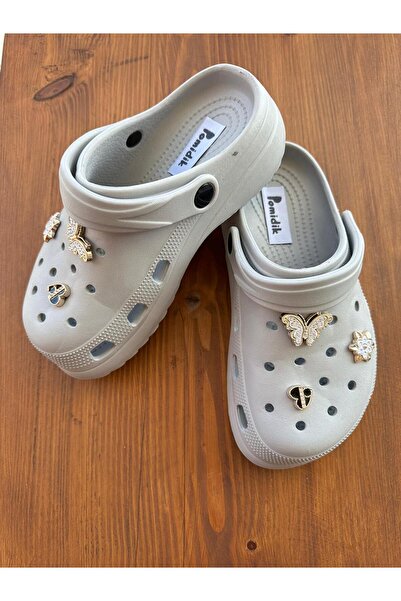 Pomidik Gray Eva Slippers - Women'S, Butterfly Accessories, Massage Sole, Closed Front