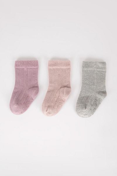 DeFacto Baby Girl Non-Slip Sole 3-Piece Cotton Long Socks Y7833a2ns