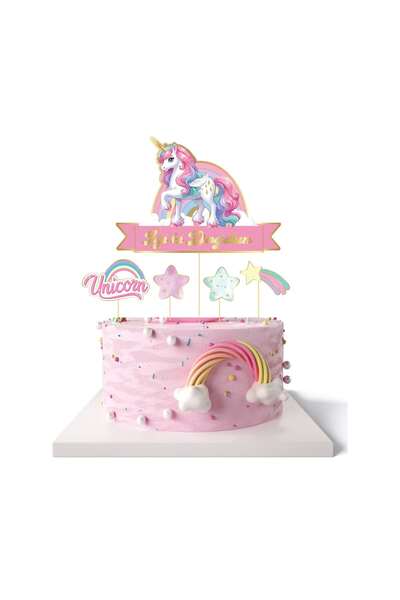 Big Party Kürdan Pasta Üstü Unicorn Temalı 5li
