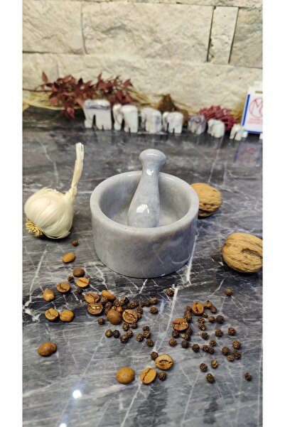 Marblecenter Mermer Havan Seti Midi Boy Doğaltaş 8x8x5 Cm Gri