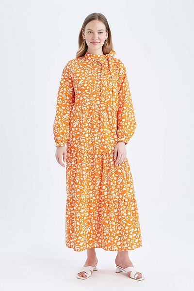 DeFacto Relax Fit Langarmkleid aus Popeline mit halbem Rollkragen und Blumenmuster Y7835az22hs