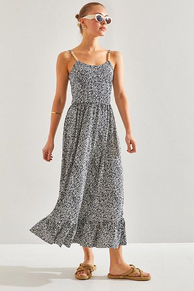 Bianco Lucci Women's Strap Stone Embroidered Flared Dress60201006