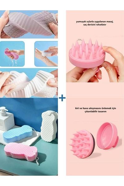 HİROS'H 1 Piece Shower Dirt Sponge & 1 Piece Hair Massage Comb
