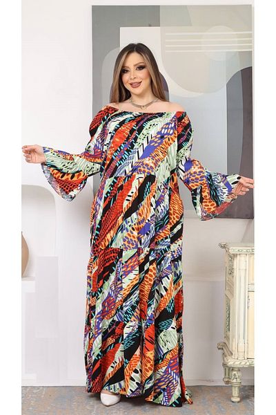 Butik Nilyam Rochie de damă de mărime mare, cu guler Madonna, cu mâneci spaniole, țesute largi 24005
