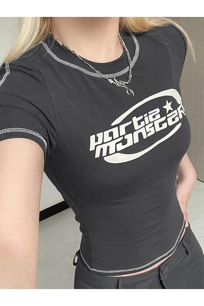 Touz Moda Partie Monsters Anthracite Crop Blouse