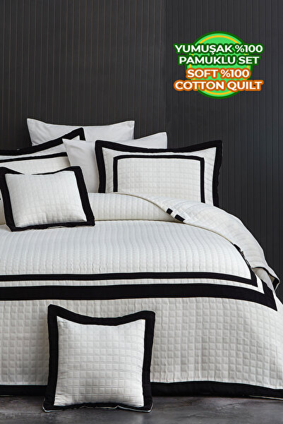 Evlen Home Collection Roma Jakarlı Çizgili Battal Yatak Örtüsü Çift Kişilik 5...