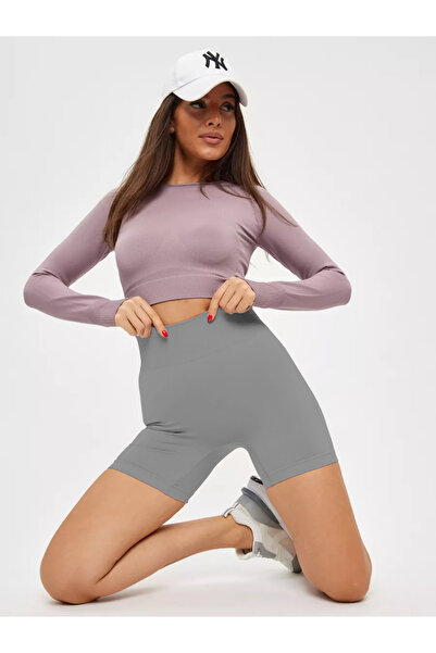 MİSTİRİK Jerovin Model Toparlayıcı Örme Seamless Push Up Etkili Kısa Şort Gri Renk