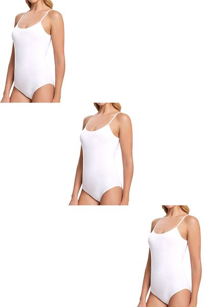 DEGNO White 3-Piece Economical Bodysuit - Cotton and Lycra, Rope Strap, Snaps