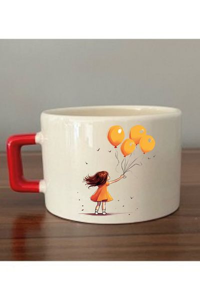 lili hediyelik Balloon Girl Themed Cup Mug Cup - Ceramic Tea, Coffee Gift Cup