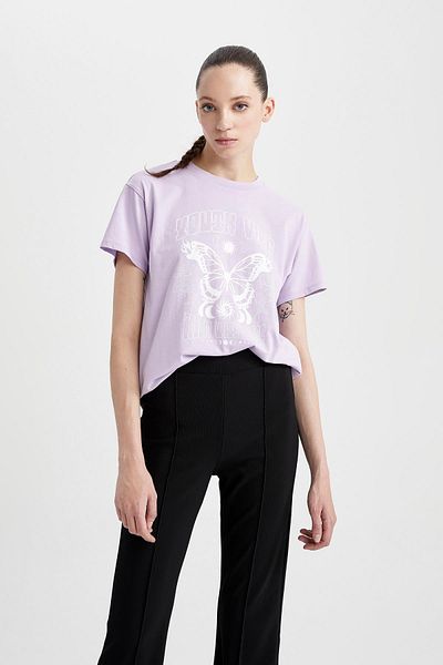DeFacto Regular Fit Crew Neck Printed Short Sleeve 100% Cotton T-Shirt Z0603az23sm