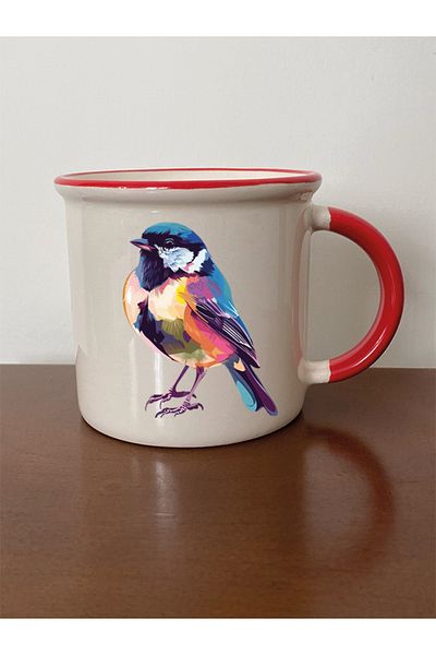 lili hediyelik Modern Bird Themed Red Mouth Mug - Ceramic Tea, Coffee Gift Cup