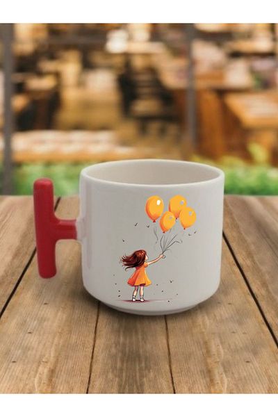 lili hediyelik Balloon Girl Themed Coffee Cup Mug - Ceramic Tea, Coffee Gift Cup