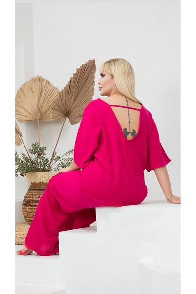 Butik Nilyam Women's Large Size Backless Sofia Linen Trousers Blouse Set 24004