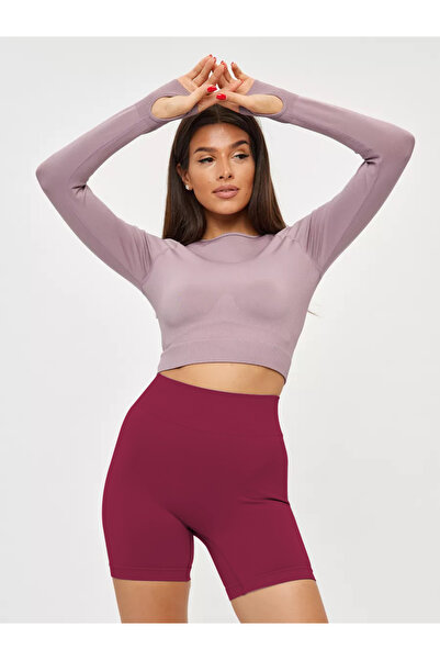 MİSTİRİK Jerovin Pattern Gathering Knitted Seamless Push Up Effective Short Shorts Claret Red Color