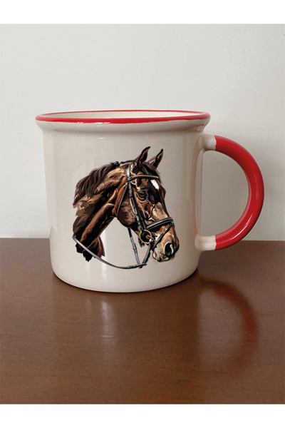 lili hediyelik كوب ذو فم أحمر على شكل رأس حصان - كوب هدية من السيراميك للشاي ...