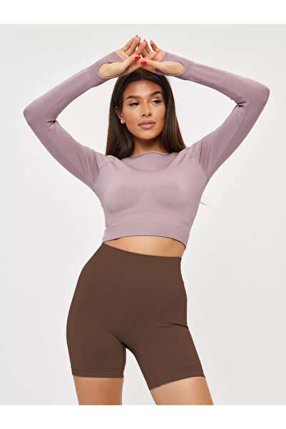 MİSTİRİK Jerovin Model Toparlayıcı Örme Seamless Push Up Etkili Kısa Şort Kahve Renk