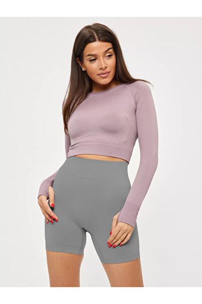 MİSTİRİK Jerovin Model Toparlayıcı Örme Seamless Push Up Etkili Kısa Şort Gri Renk