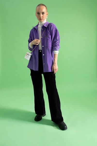DeFacto Coool Cargo Pocket Wide Leg Velvet 100% Cotton Trousers Y9874az22wn