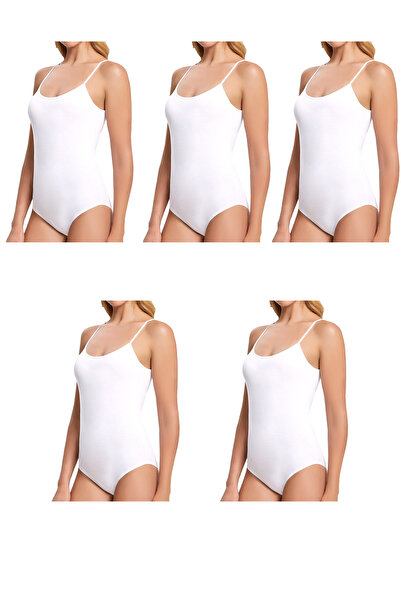 DEGNO White Bodysuit - Women's 5-Piece Economical Cotton Lycra, Rope Strap Sn...