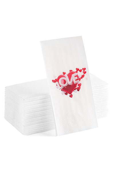 Matbaagraf 20 منديلًا ورقيًا مطبوعًا لعيد الحب مع كتابة الحب