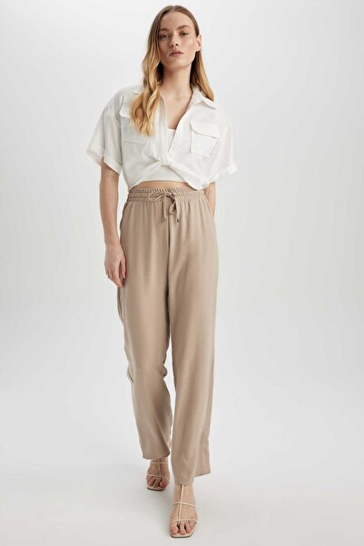 DeFacto Florida Florida High Waist Wide Leg Viscose Trousers with Pockets J8738az23sm