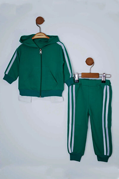 Mai Perla Side Striped Kangaroo Pocket Zippered Sports Wear 2-Piece Baby Set