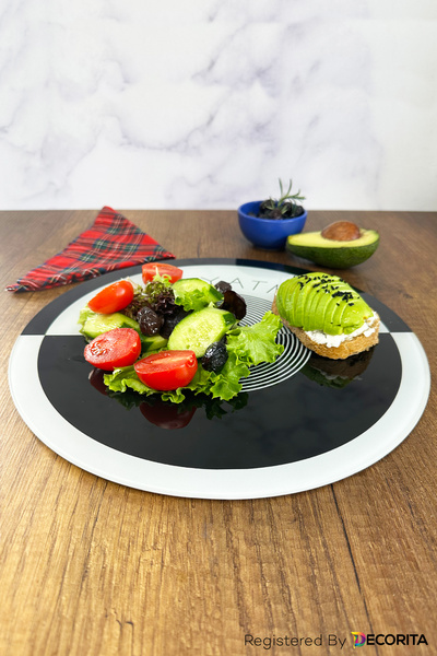 Decorita Glass Diet Plate| Glass Presentation Plate| Eat and Sleep| Diameter 32cm