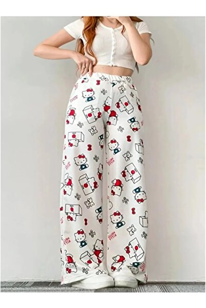 Machi Λευκό Hello Kitty Cat φαρδύ παντελόνι