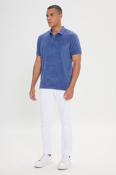 ALTINYILDIZ CLASSICS Men's Indigo Polo Collar Slim Fit T-shirt - Slim Fit Towel Fabric