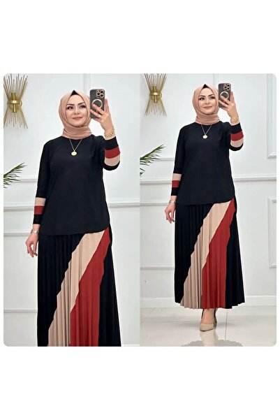 MODAMÜNASİP Wonderful Sandy Rainbow Detailed Skirt Suit